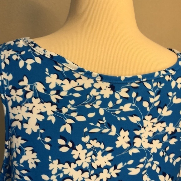 DRAPER JAMES Comfy Stretchy Blue White Floral Dress with Ruffle Hem, Size L/XL - Picture 8 of 10
